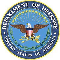 US Department of Defense Seal signifying M203grips are on M203 grenade luanchers in each of the Armed Forces.