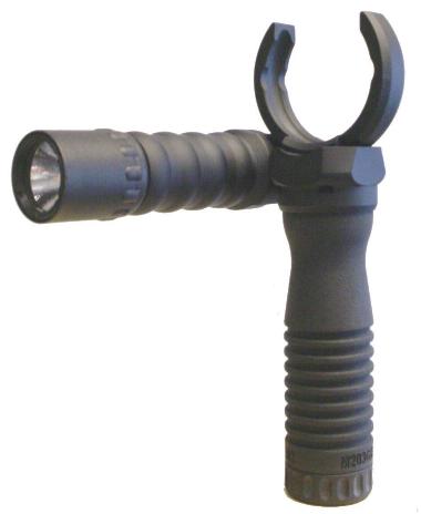 Click for larger photo of the M203grip with the Tactical Light and Battery Handle.