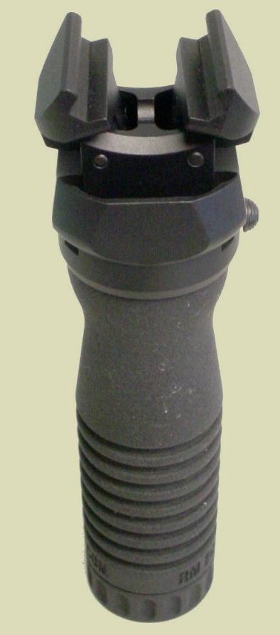 Photograph of the Rifle Rail Grip which attaches to any Picatinny Rails System giving a M4 carbine grip, M16 rifle grip, or a rifle grip for any small arms with a rail system.