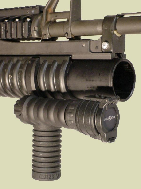 M203 with the M203grip and Tactical Light Module with the Surefire Tip Off Filter.